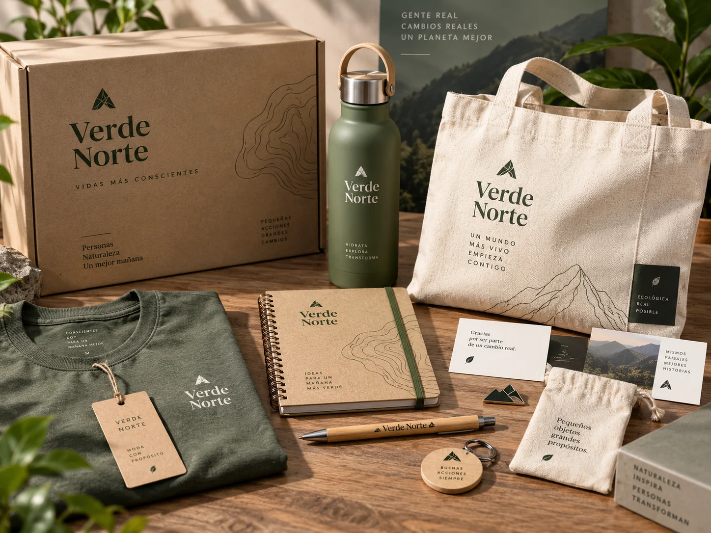 Kit ecológico Verde Norte con botella, tote bag y libreta
